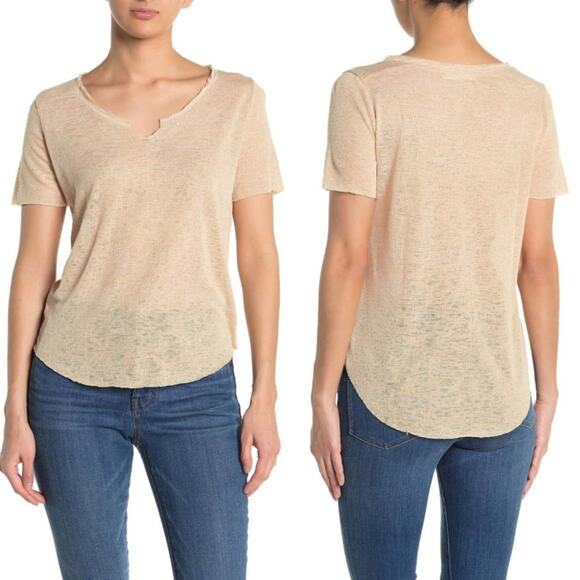 PST by Project Social T Tan Suzie Raw Slub V Neck Tee Size L - Picture 8 of 8